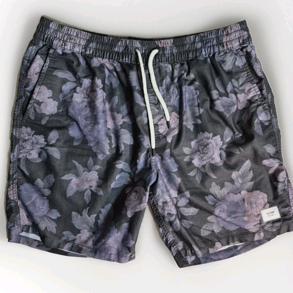 Globe Shorts Mens 32 Gray Floral Swim Trunks Boardshorts Beach Summer Swimwear